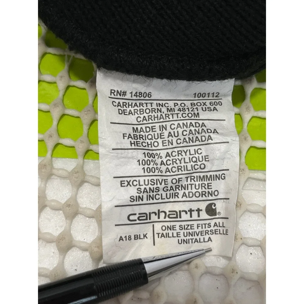Carhartt Black Acrylic Watch Hat Beanie A18 BLK One Size Rib Knit Logo Patch EUC